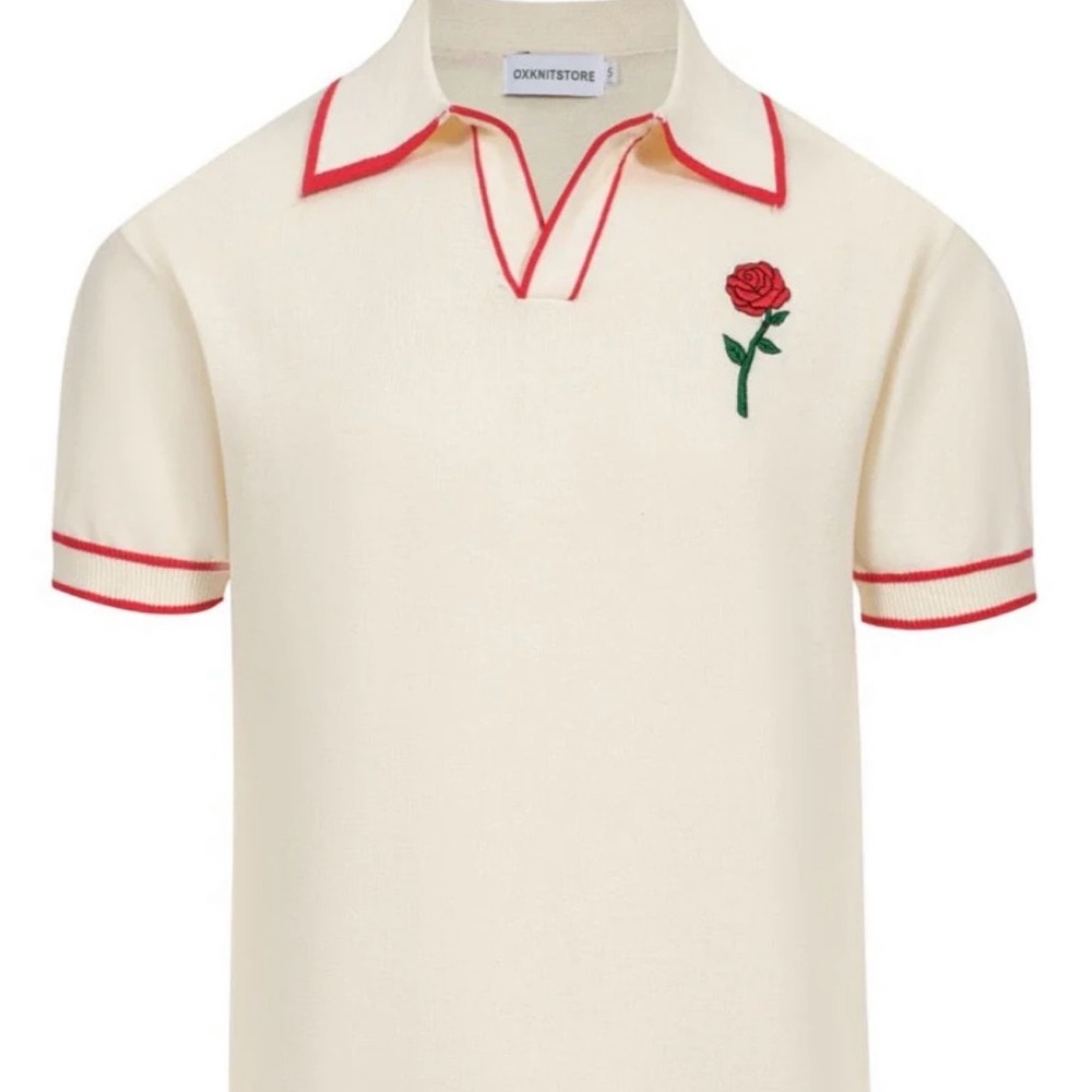 Classic White Dress Shirt with Red Trim
